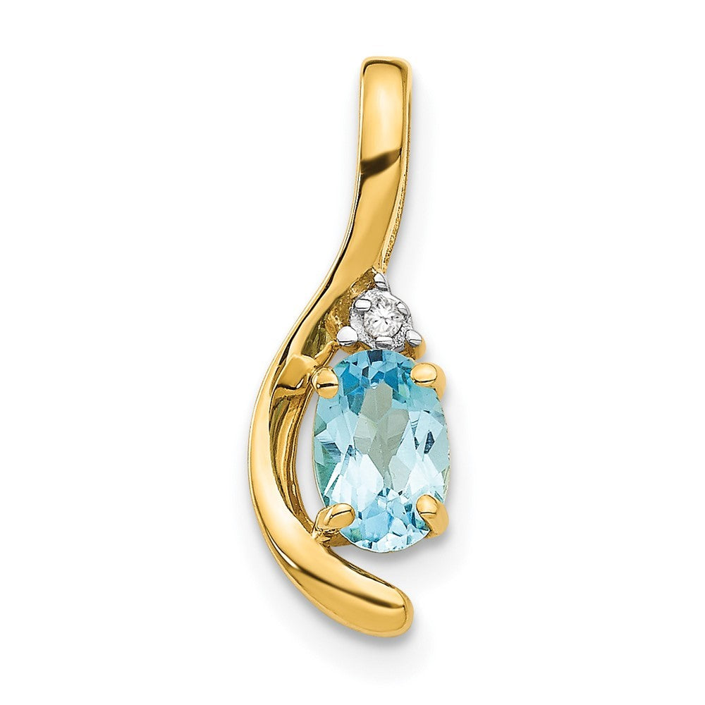 14k Yellow Gold Blue Topaz and Diamond Pendant