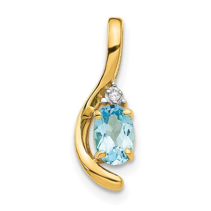 14k Yellow Gold Blue Topaz and Diamond Pendant