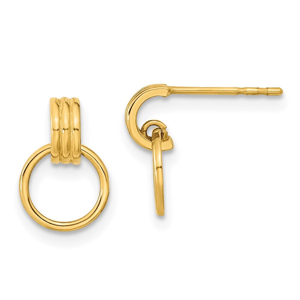 14k Yellow Gold Polished Dangle Circle Earrings Gift for Women