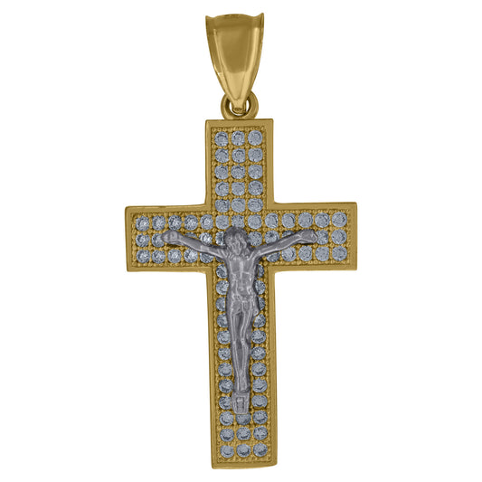 10kt Gold Two-Tone Cubic-Zirconia Cross Crucifix Religious Charm Pendant