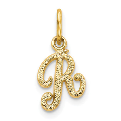 14k Yellow Gold Script Letter R Initial Charm Pendant for Women