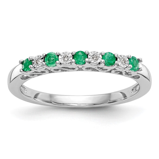 14k White Gold .01 carat Diamond and Emerald Complete Band Size 7