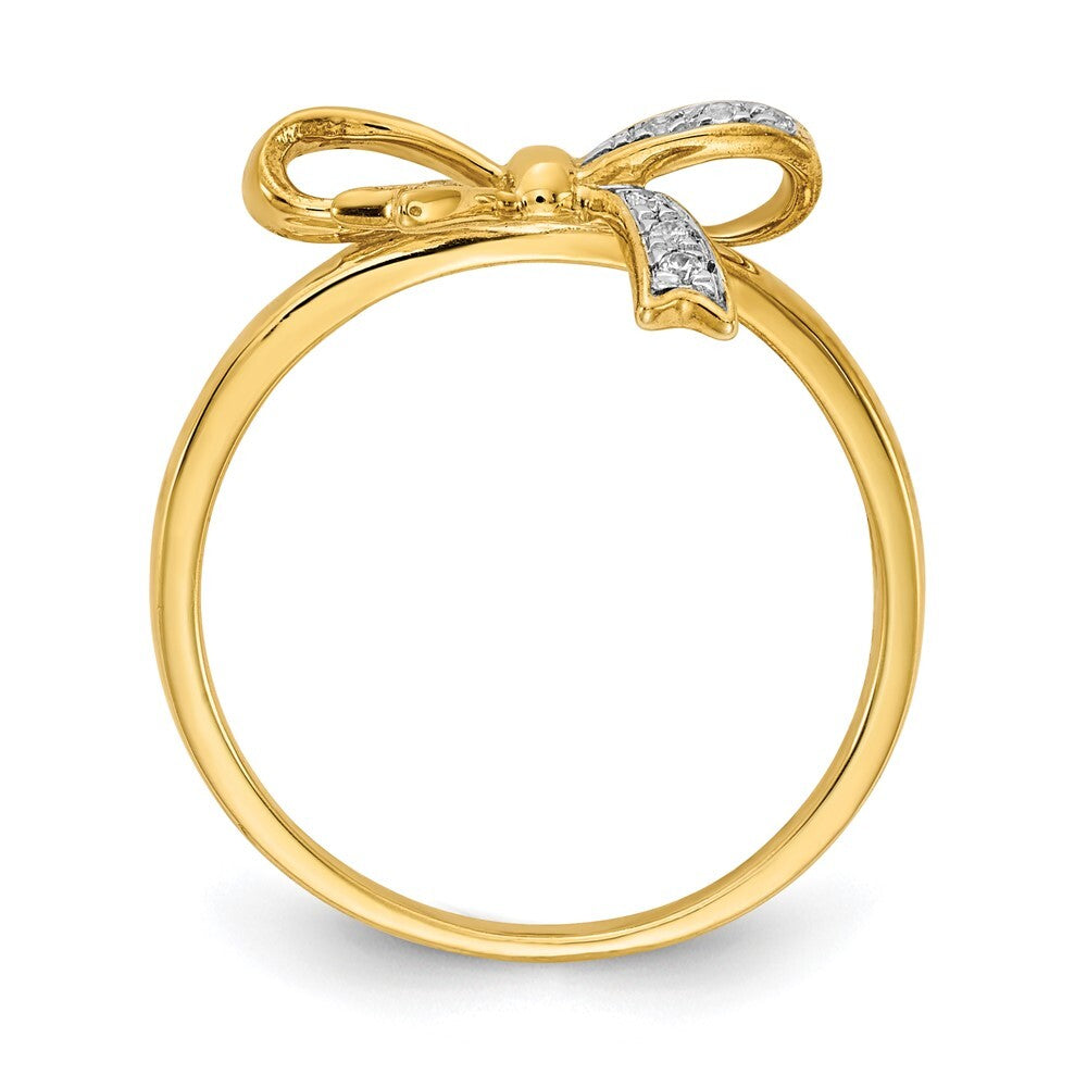 14K Yellow Gold w/Rhodium Diamond Bow Ring Size 7