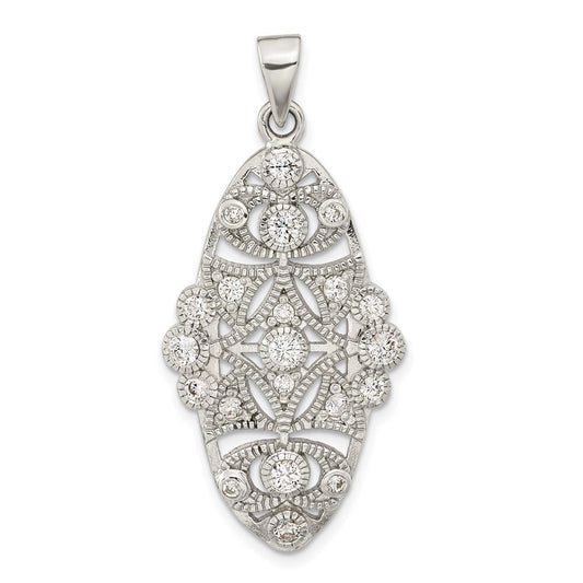 Sterling Silver Polished Cubic Zirconia Floral Pendant