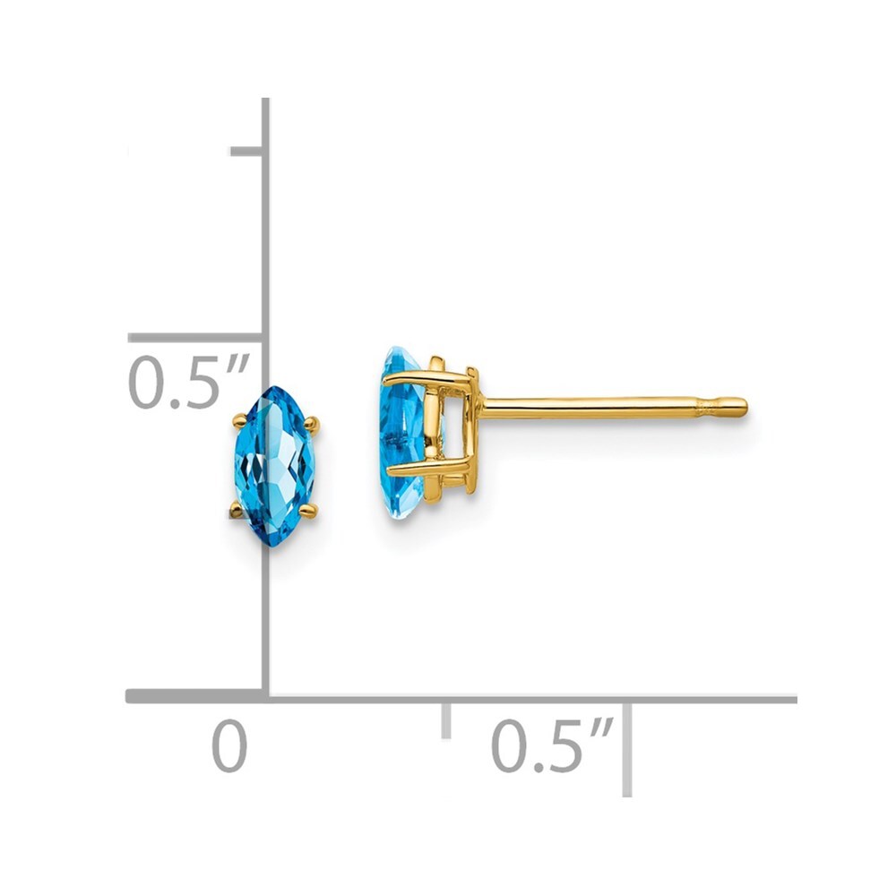 14k Yellow Gold 6x3mm Marquise Blue Topaz earring Gift for Women