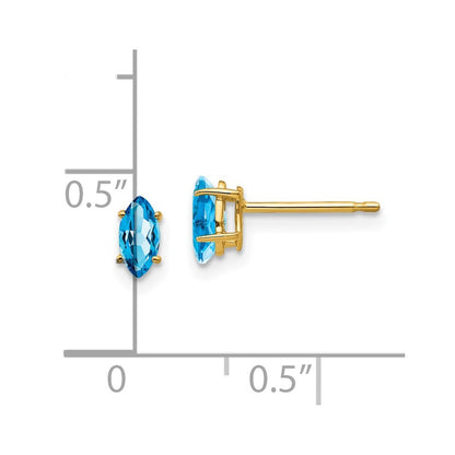 14k Yellow Gold 6x3mm Marquise Blue Topaz earring Gift for Women