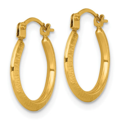 14k Yellow Gold Polished And Textured 1.75mm Hoop Earrings Gift for Women