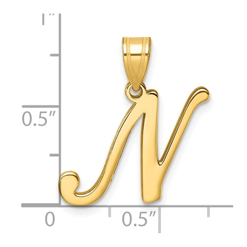 14k Yellow Gold Script Letter N Initial Pendant for Women