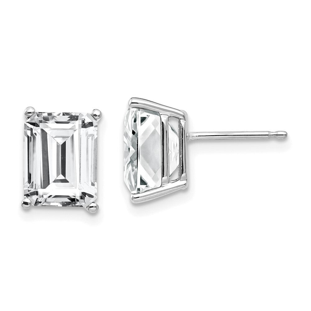 14k White Gold 9x7mm Emerald Cut Cubic Zirconia Stud Earrings Gift for Women