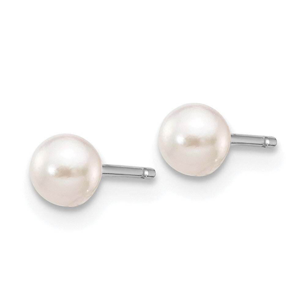 14k White Gold 3-4mm White Round Akoya Saltwater Cultured Pearl Stud Earrings