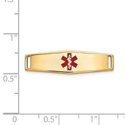 14k Yellow Gold  24x7mm Centered Red Epoxy Enameled Medical ID Plate # 816
