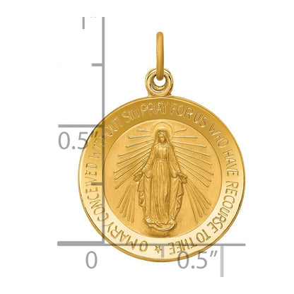 14k Yellow Gold Solid Polished/Satin Small Round Miraculous Medal Pendant