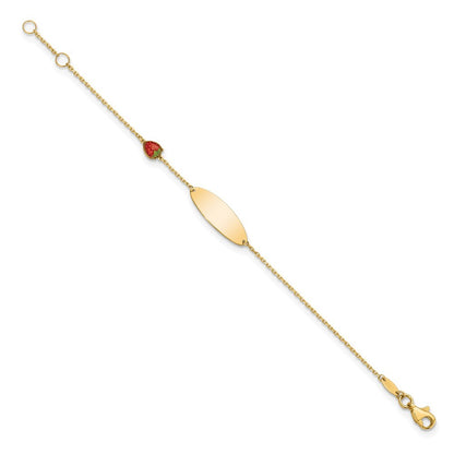 14k Yellow Gold Enameled Strawberry Baby ID 5.5in w/.5 in Ext Bracelet