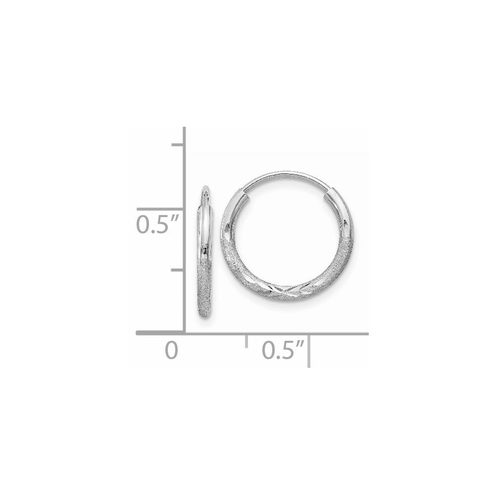 14k White Gold 1.5mm Diamond-cut Endless Hoop Earrings Gift for Women