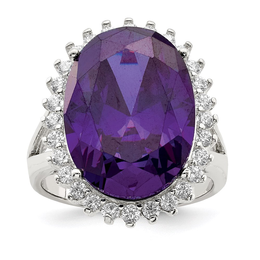 Sterling Silver Rhodium-plated Purple & Clear Cubic Zirconia Ring Size 8