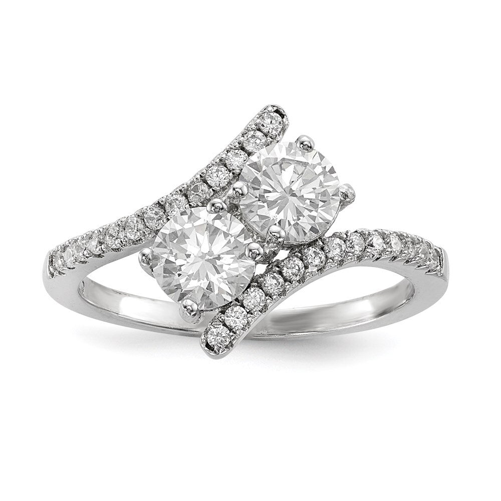 Sterling Silver Cubic Zirconia Two Stone Polished Bypass Ring SZ 6