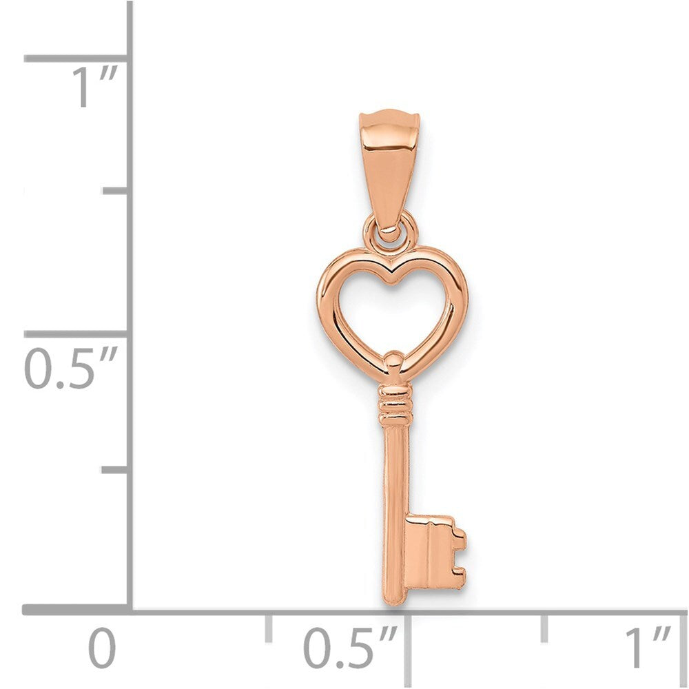 14k Rose Gold 3D Polished Heart Key Charm Pendant for Women