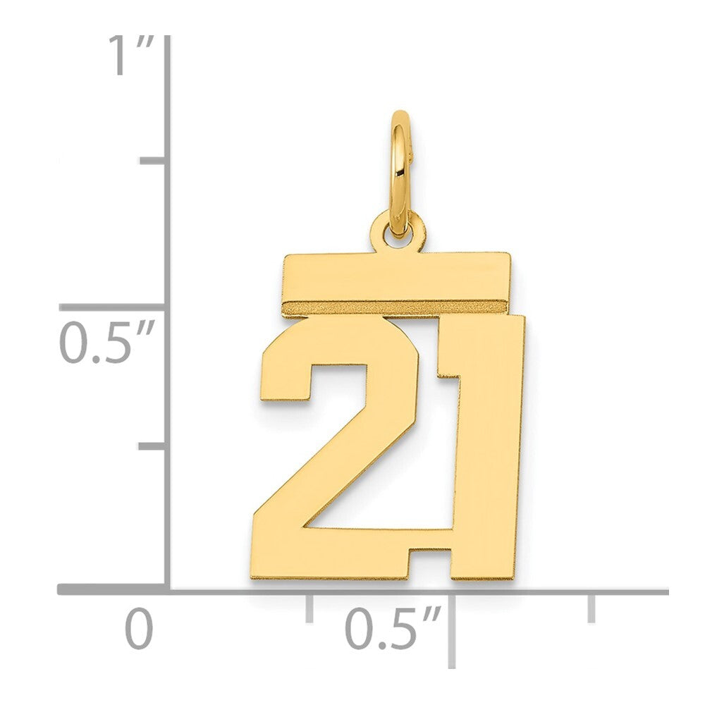14k Yellow Gold Small Polished Number 21 Charm Pendant for Women