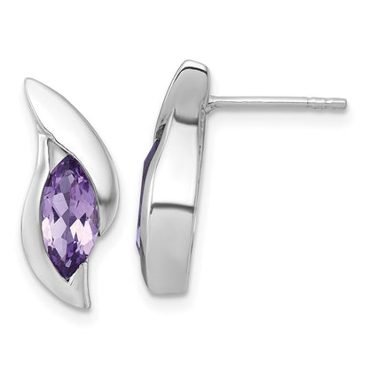 Sterling Silver Rhodium-plated Polished Marquise Amethyst Drop Earrings