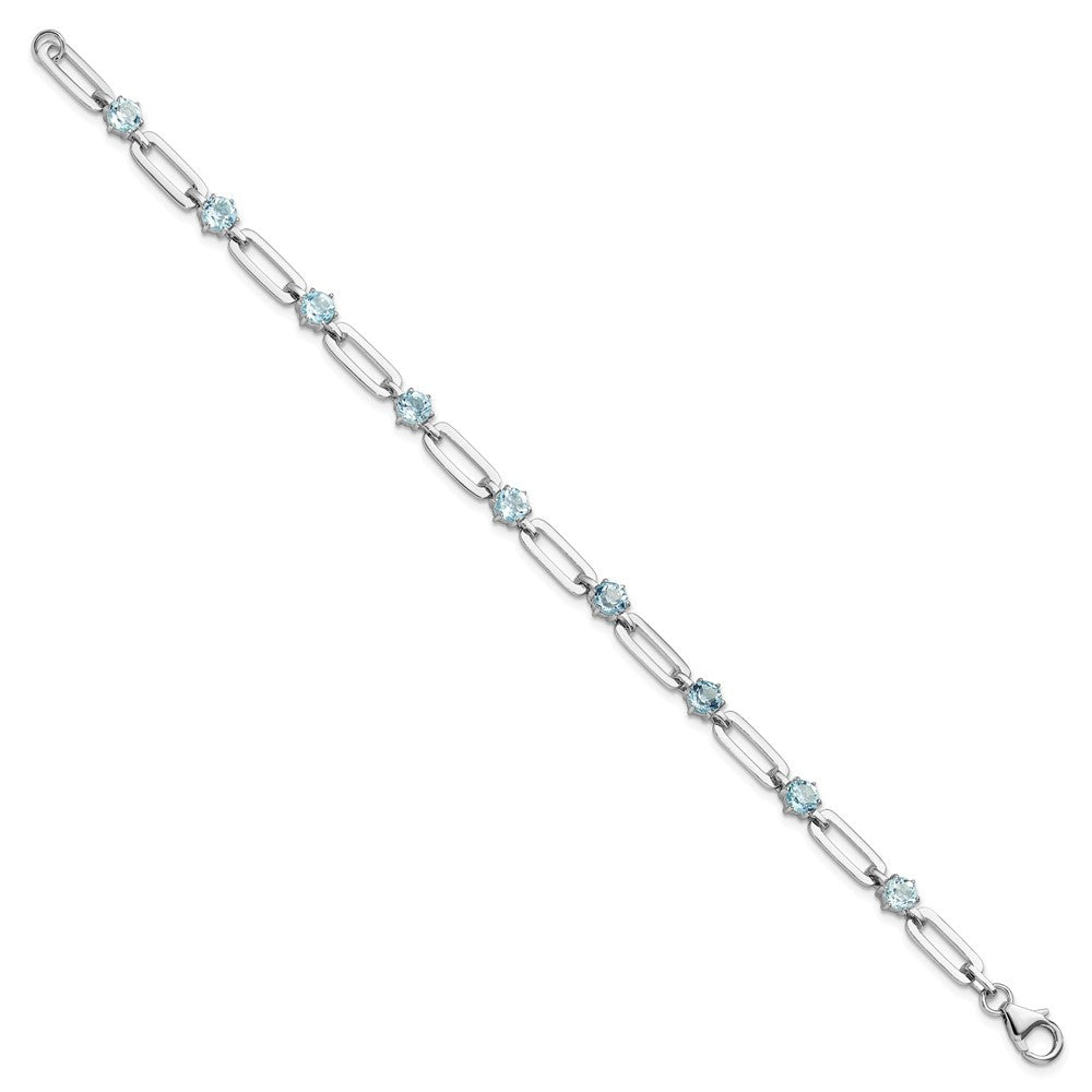 Sterling Silver Rhodiumod-plated 5mm 3.78BT Blue Topaz Paperclip Chain Bracelet