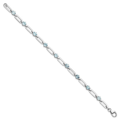 Sterling Silver Rhodiumod-plated 5mm 3.78BT Blue Topaz Paperclip Chain Bracelet