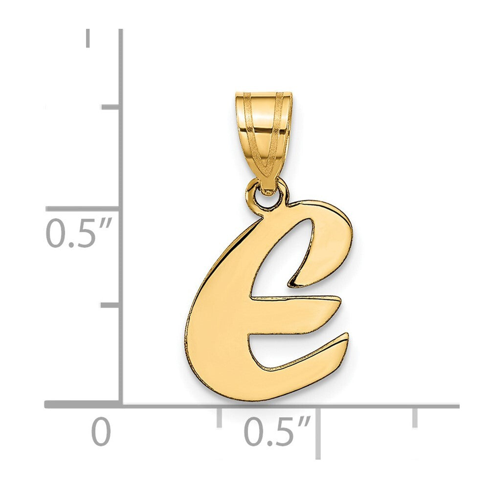 14k Yellow Gold Polished Script Letter E Initial Pendant for Women