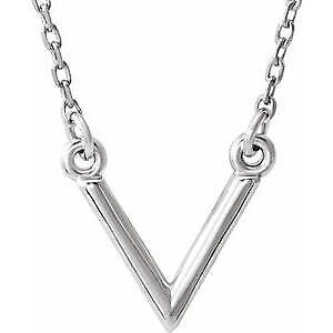 14k White Gold Geometric V 16 1/2" Necklace Gift for Women