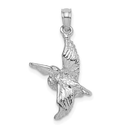 14k White Gold 3-D Pelican Flying Charm Pendant for Women