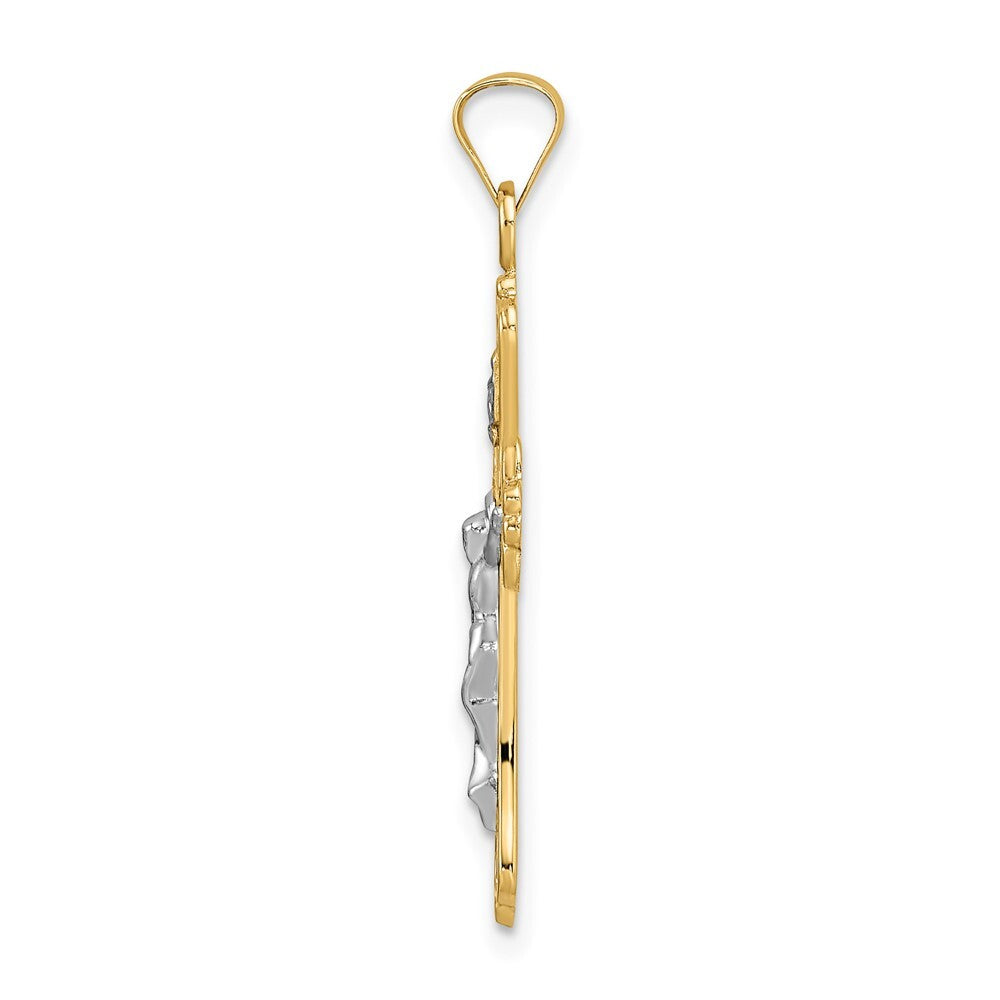 14k Two-tone Gold Polished Solid INRI Crucifix Pendant for Women