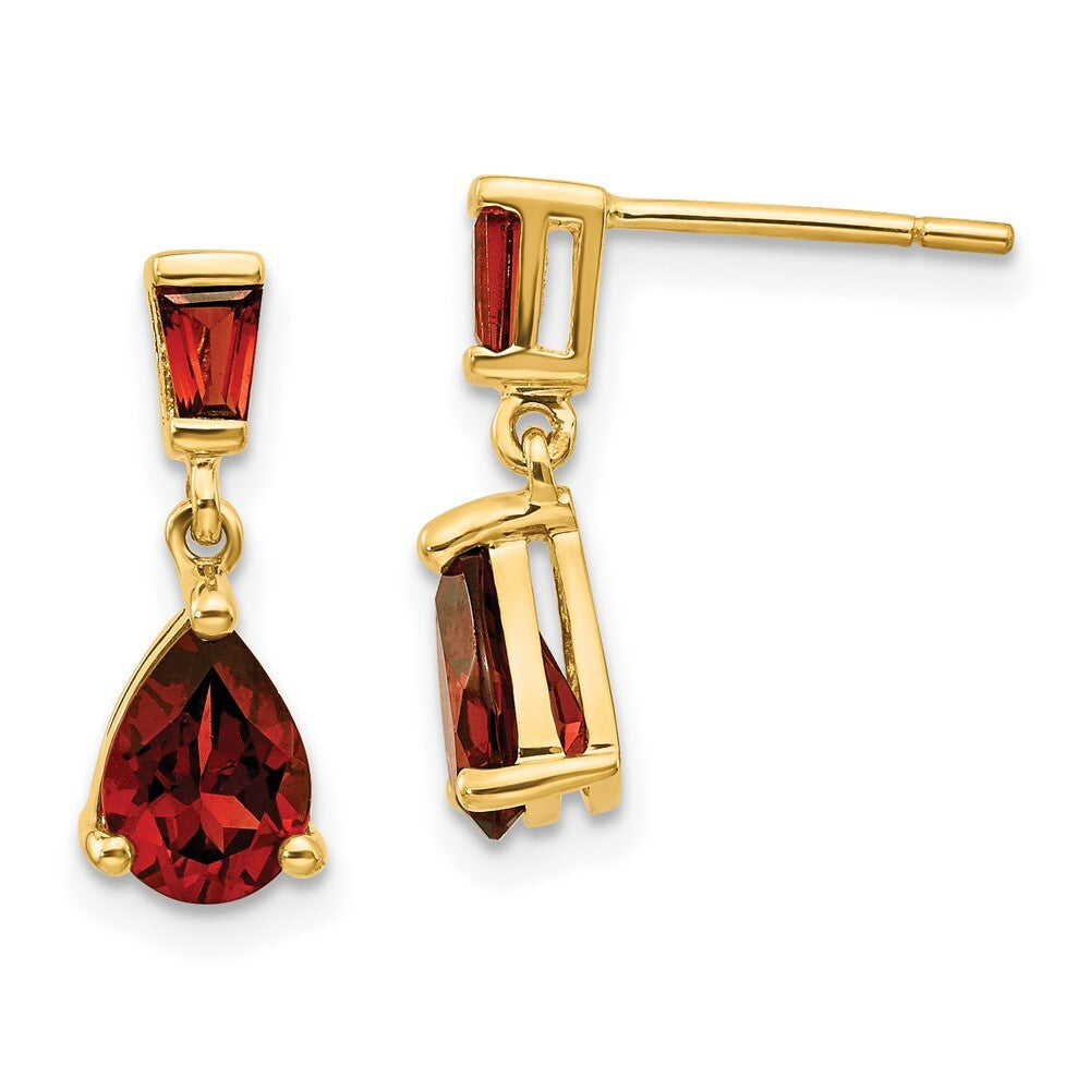 14k Yellow Gold Gold Garnet Dangle Earrings Gift for Women