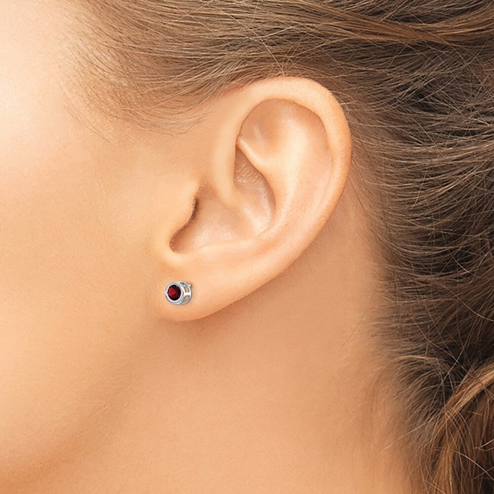 14k White Gold 4mm Oval Bezel January/Garnet Stud Earrings Gift for Women