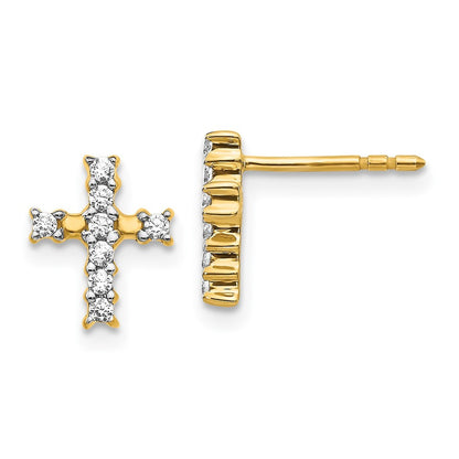 14k Yellow Gold Polished Diamond Cross Earrings