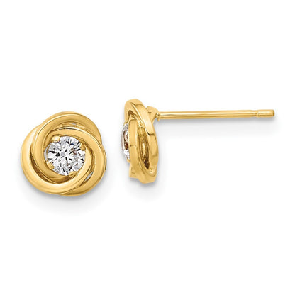 14k Yellow Gold Polished Cubic Zirconia Love Knot Stud Earrings