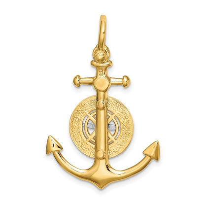 14K Two-Tone Gold 3-D Anchor w Compass and Rhodium Needle Charm