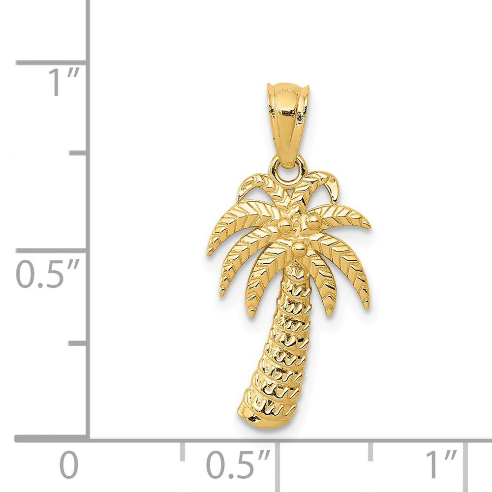 14k Yellow Gold Textured Polished Palm Tree Pendant for Women