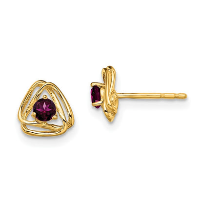 14k Yellow Gold Rhodolite Garnet Stud Earrings Gift for Women