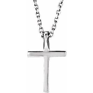 14k White Gold .06 CTW Lab-Grown Diamond Petite Cross 16" Necklace