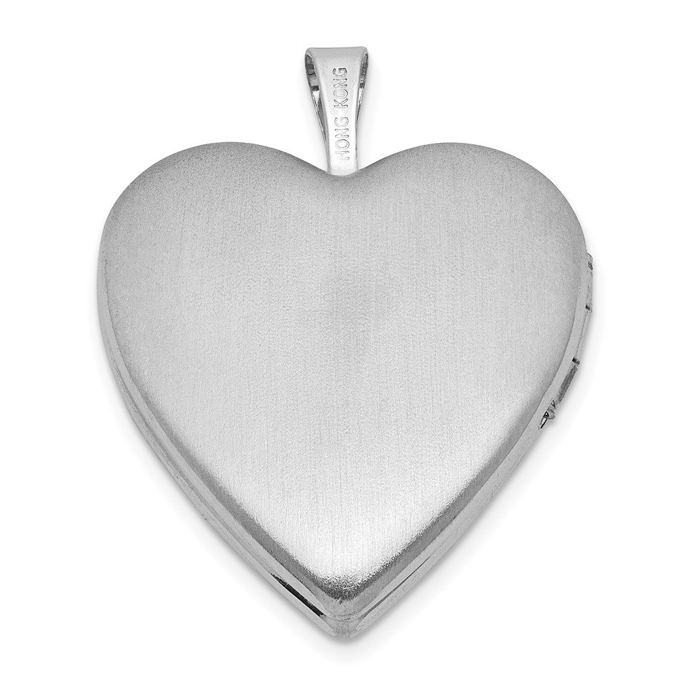 Sterling Silver Front Brushed Back Pink Flowers Resin Cameo 20mm Heart Locket