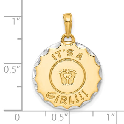 14k Yellow Gold and White Rhodium It's A Girl! Disc Pendant for Women