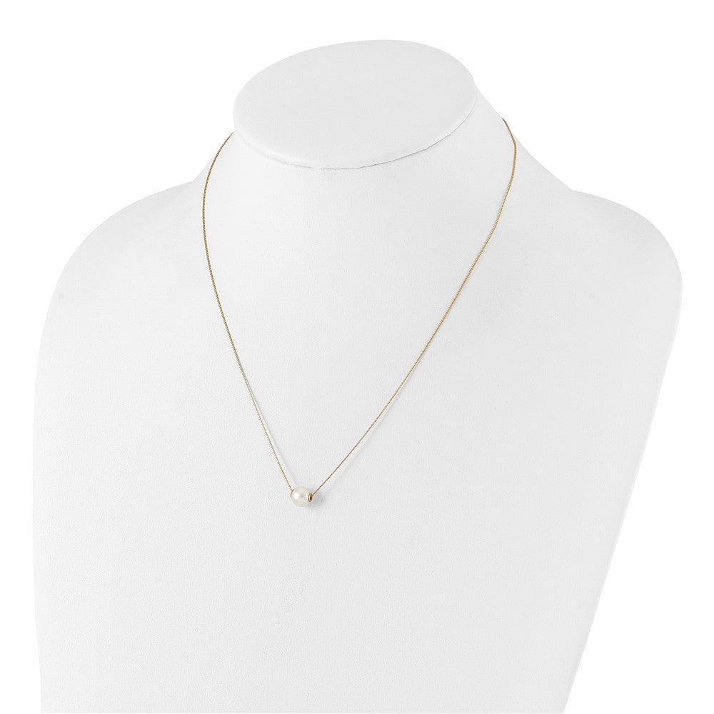 14k Yellow Gold 7-8mm White Round Freshwater Cultured Pearl 18 inch Necklace