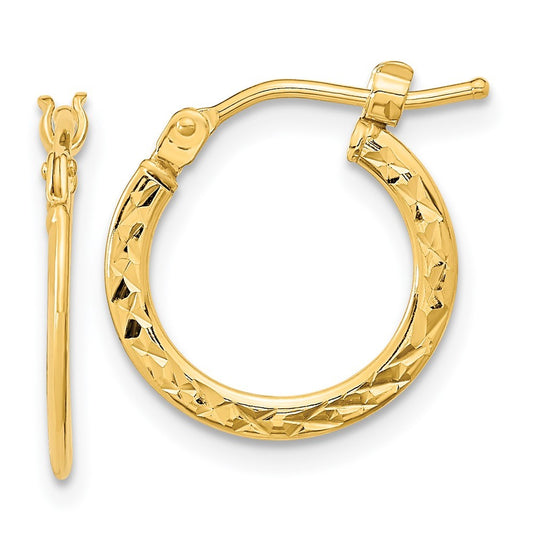 14k Yellow Gold  Polished and Diamond-cut Hoop Earrings