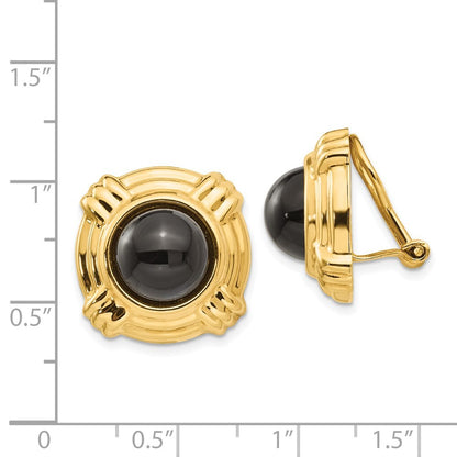 14k Yellow Gold Omega Clip Onyx Non-pierced Stud Earrings
