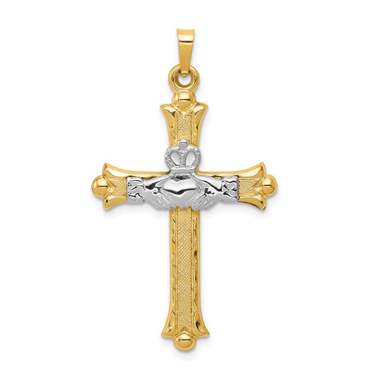 14k Two-tone Gold Claddagh Cross Pendant for Women