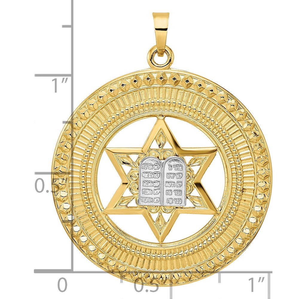 14k Two-Tone Gold Solid Star and Torah Inside Frame Pendant