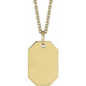 14k Yellow Gold Engravable Dog Tag 16-18" Necklace