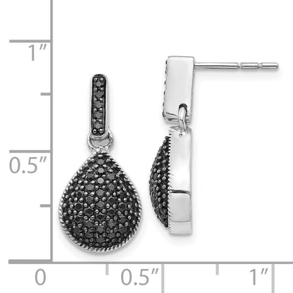 14k White Gold Diamond Black Teardrop Dangle Earrings