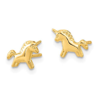 14k Yellow Gold Polished Unicorn Stud Earrings Gift for Women