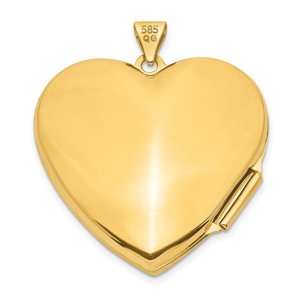 14k Yellow Gold With White Rhodium Wave Diamond 27mm Heart Locket Pendant