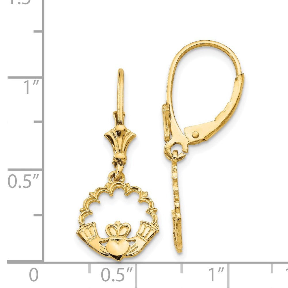 14k Yellow Gold Claddagh in Circle Drop Dangle Earrings