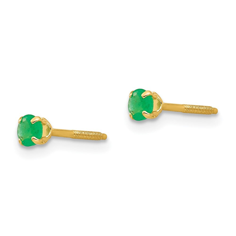 14k Yellow Gold 3mm Emerald Stud Earrings Gift for Women